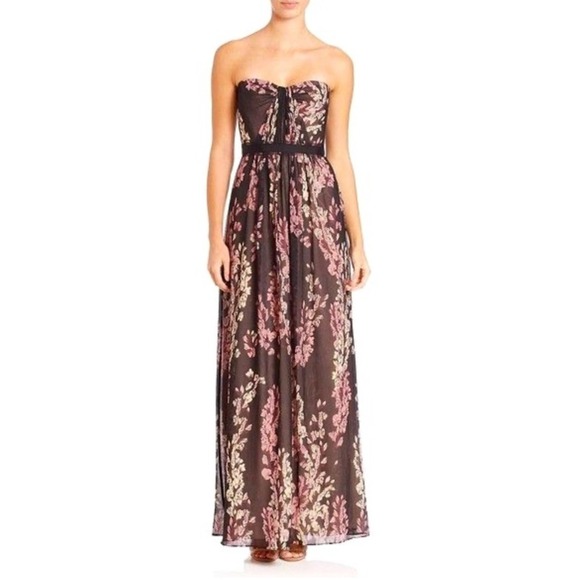 BCBGMaxAzria Dresses & Skirts - BCBGMAXAZRIA Black Floral Print Strapless Maxi Dress Women's Size 2